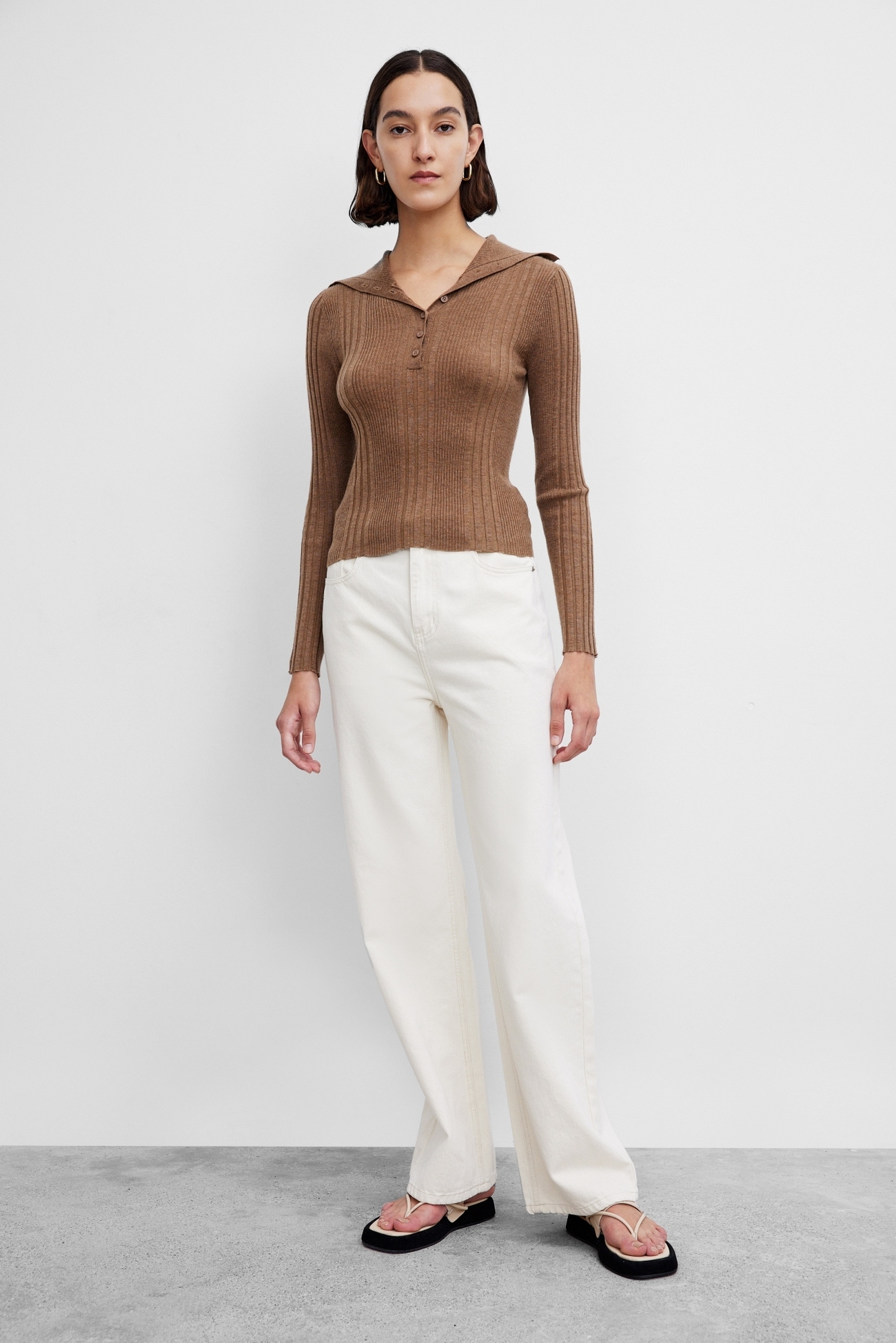 レディース タイト フィット 長袖ニットTシャツ 秋 カーキブラウン XS S M L XL トップス Tシャツ シャツ 袖あり 長袖 Vネック かわいい 大人可愛い きれいめ シンプル カジュアル