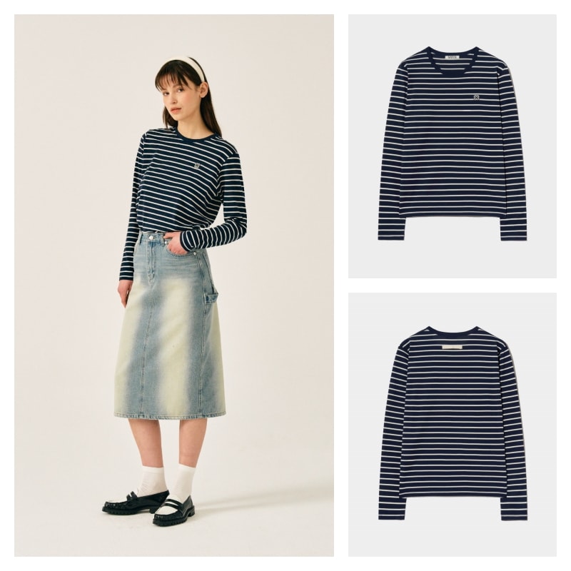 【SATUR】 (W) ALL DAY COTTON STRIPE LONG SLEEVE : CLASSIC NAVY