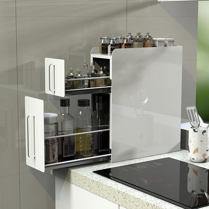 全面的にアップグレードしました】隠せる調味料ラック 2段 幅14.4cm