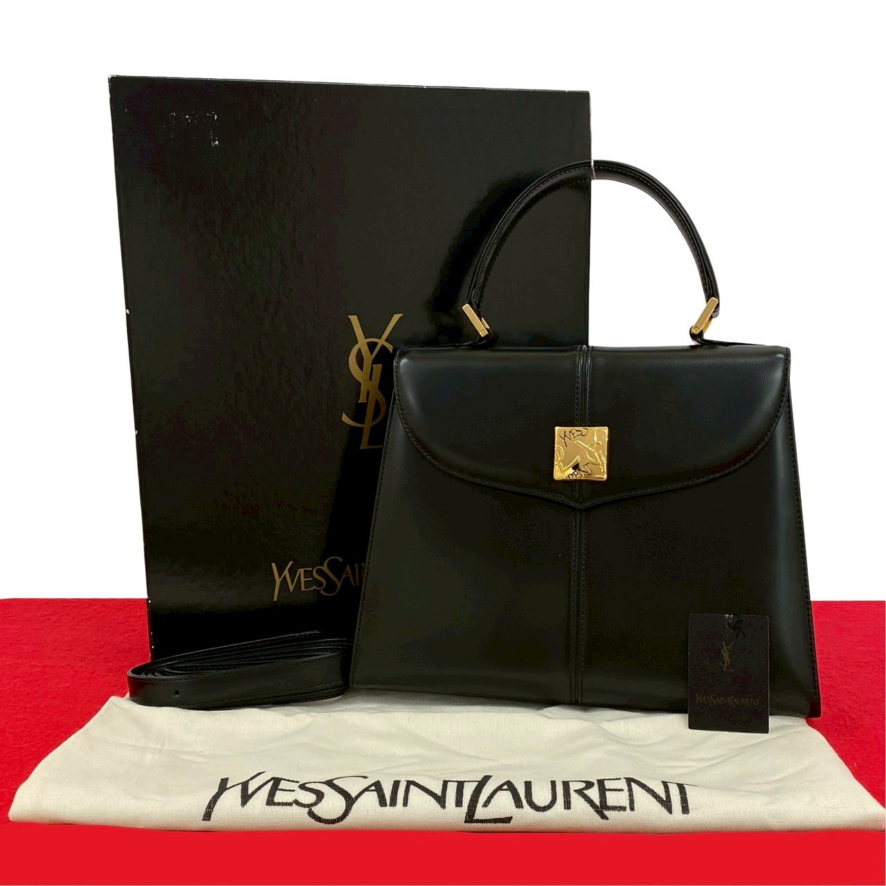 ヴィンテージ YSL ロゴ 金具ショルダーバッグ レザー ブラック 187-9