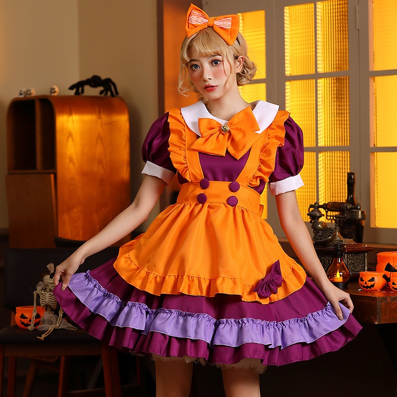 4点セットハロウィン 仮装 魔女 メイド服 ウィッチ コスプレ ロリータ 大人 女性 こすぷれ 魔法少女 カボチャ パンプキン セクシー かわいい 衣装 コスチューム ハロウィン仮装