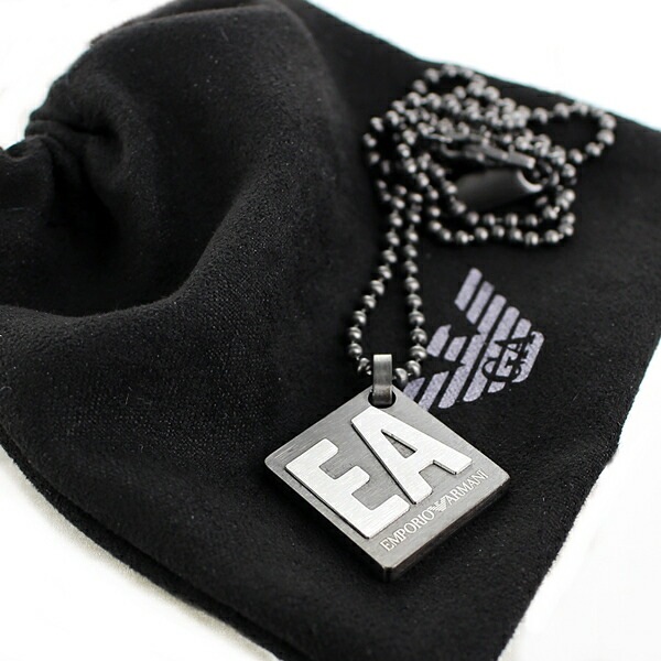 エンポリオアルマーニ メンズ レディース アクセサリー アクセ ネックレス ペンダント ジュエリー 男女兼用 ユニセックス ブランド ロゴ プレート ガンメタル ステンレス ポイント消化