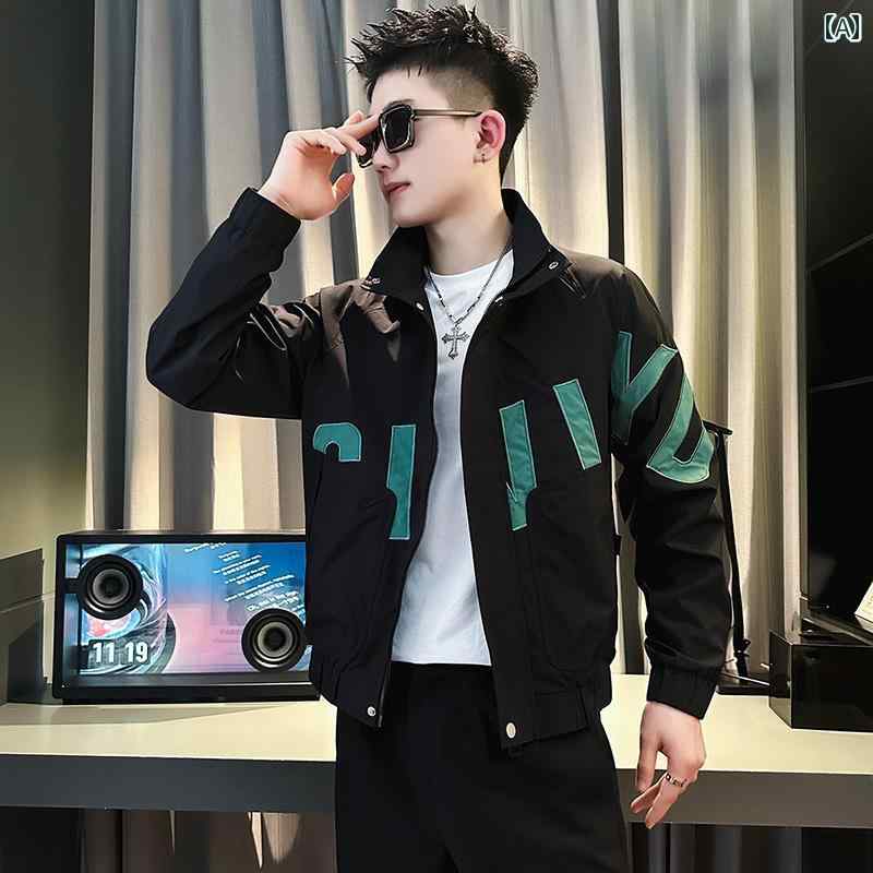 アウター メンズ カジュアル おしゃれ コート 春秋 コート トップス トレンディ 刺繍 スタンドカラー ジャケット