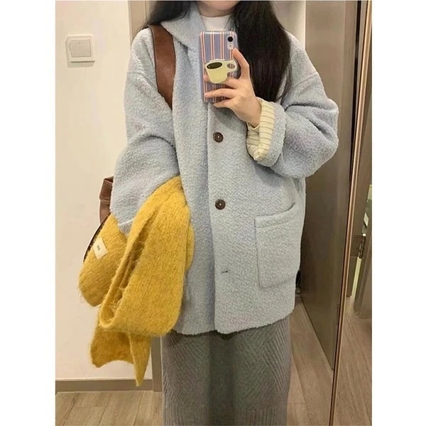 【急速出荷!】ショート丈コートかわいい レディース チェスターコート冬 秋 春 ショートコートブルーおしゃれ 韓国風 20代30代40代