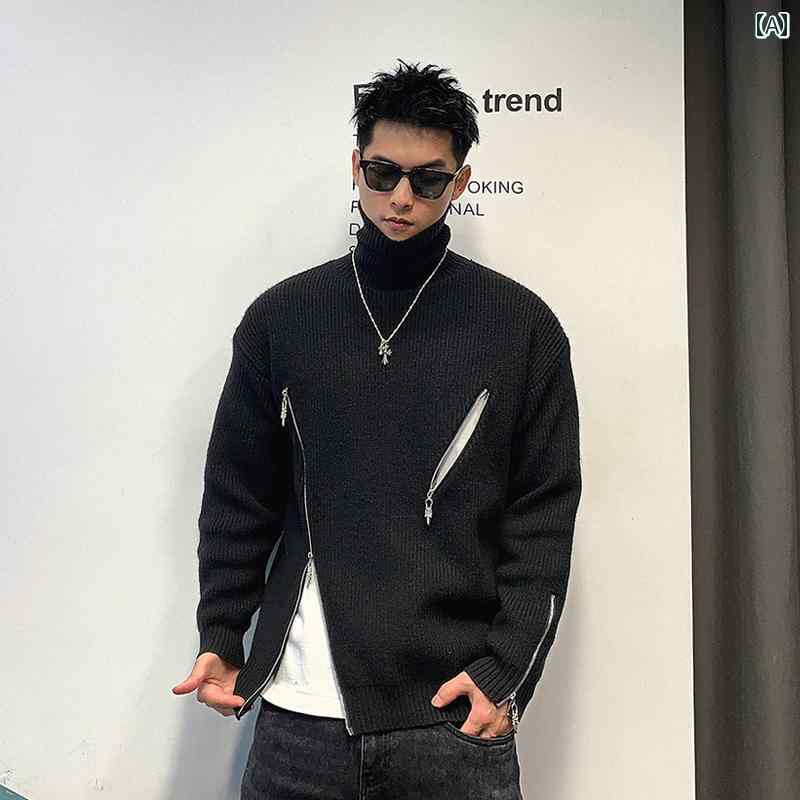 メンズ 秋冬 長袖 厚手 ニット トップス タートルセーター レイヤード カジュアル おしゃれ 普段使い 着やい 動やい 快適 レジャー アウトドア ワーク