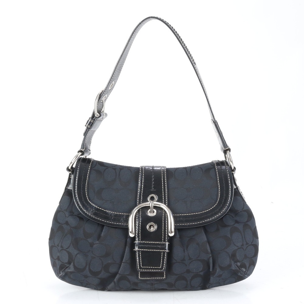 極美品 シグネチャー ソーホー ホーボー F15203 レザー×キャンバス ショルダーバッグ 肩掛け トート ハンド レディース RUE CQ2-5 中古