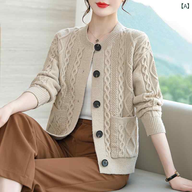 ニット レディース カーディガン おしゃれ カジュアル 大きめサイズ セーター 春秋 秋冬 カーキ ブルー ワインレッド 5,058円