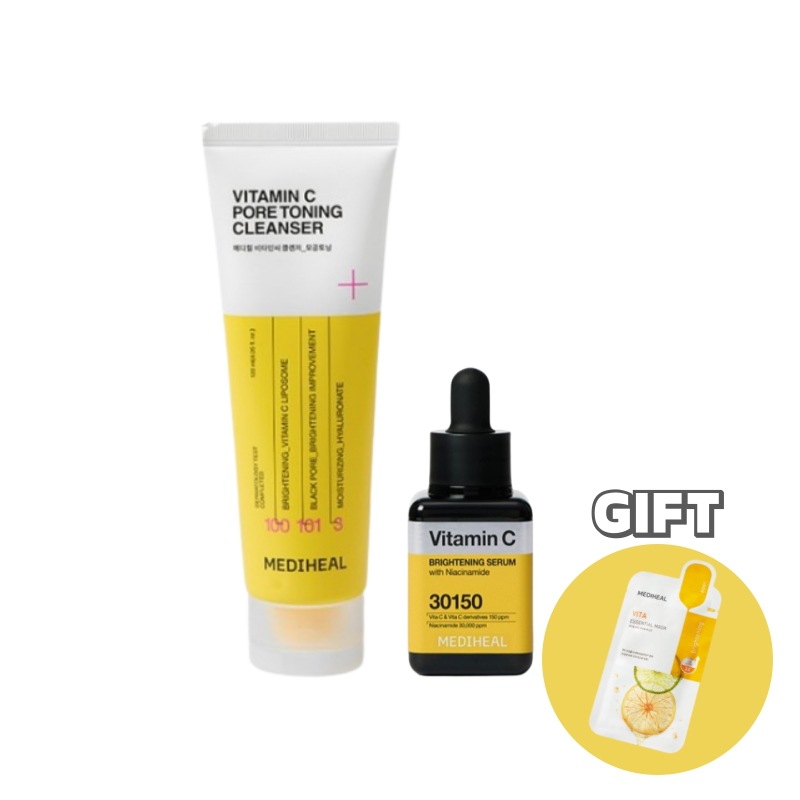 韓国コスメ メディヒール ジョブティー トーニング ビタミンC 2点セット(セラム+クレンザー)(+メディヒール ビタ エッセンシャル マスク1枚贈呈) 美白セラム 低刺激クレンジングフォーム