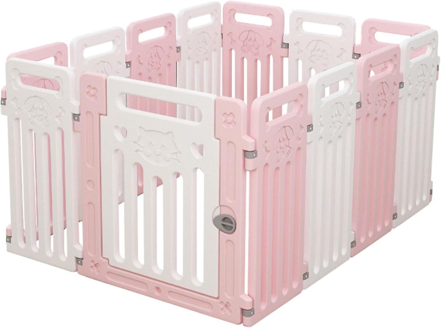 犬サークル ペットサークル ペットケージ ペットフェンス 小型犬 中型犬 小動物ケージ 折り畳み式 ジョイント式 組立簡単 全成長期使用可 室内室外兼用 工具不要 形組み換え可能 扉付き ピンク13枚