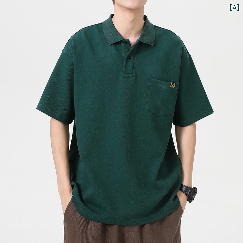 ポロシャツ 夏 半袖 Tシャツ メンズ 高級感 刺繍 シンプル 軽い 馴染みやすい 男性用 大きいサイズ カジュアル トップス ウォッシュド レジャー