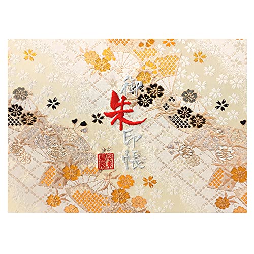 御朱印帳WL【真珠扇桜】西陣織 金襴装丁/刺繍文字 蛇腹式48ページ 見開き大判 (銀色刺繍文字／生成り本文)