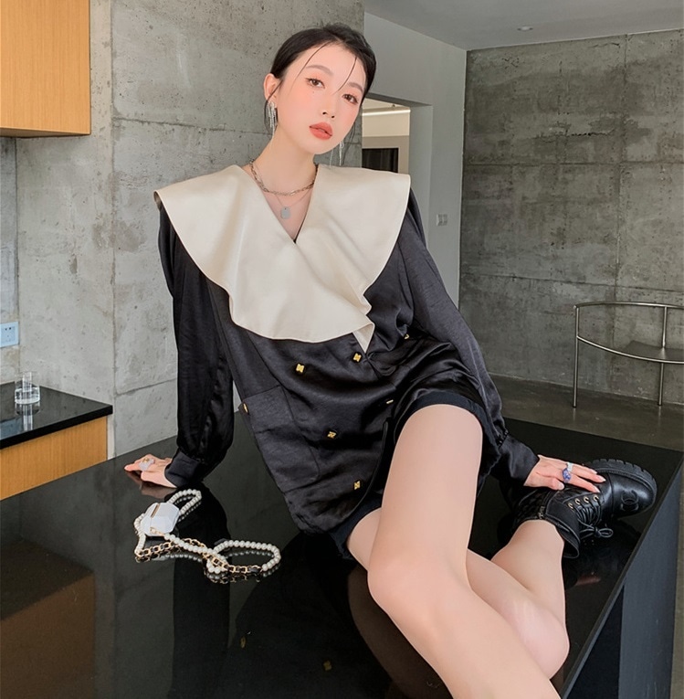 【送料無料】レディース ブラウス ジャケット ビッグカラー 長袖 大人可愛い ママコーデ