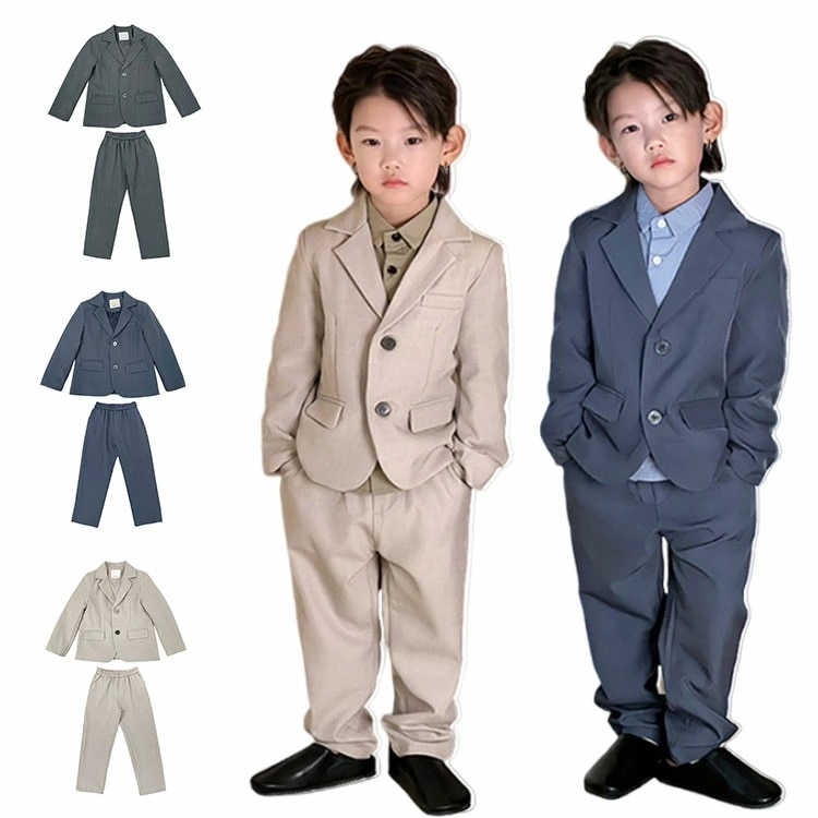 【即納】子供服 入学式 卒業式 スーツ 男の子 スーツ カジュアル キッズスーツ フォーマル セットアップ ジャケット 長ズボン 子供スーツ 二つボタン 七五三 結婚式 写真撮影 発表会 お受験 90