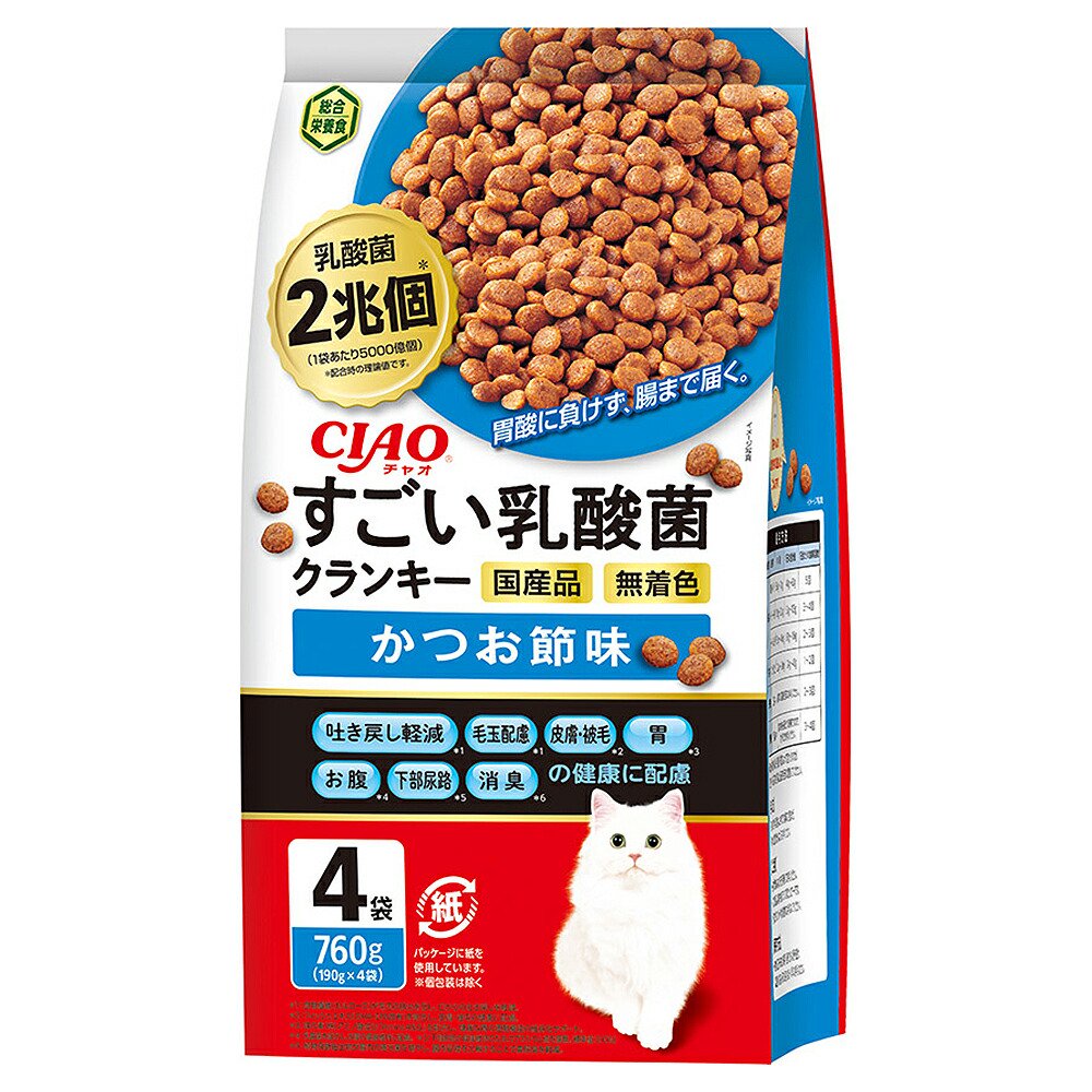 キャットフード　いなば　ＣＩＡＯ　すごい乳酸菌クランキー　かつお節味　１９０ｇX４袋X８　ＣＲＣ35―15―20―05―40