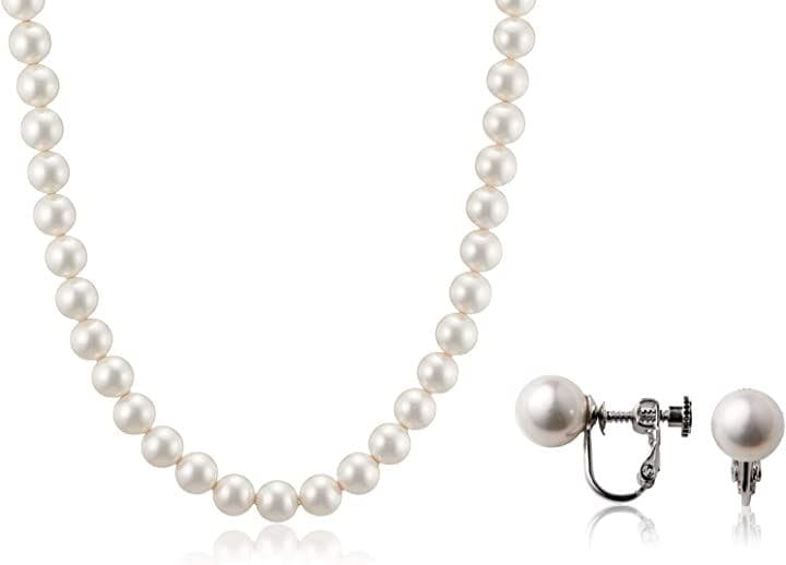 ナチュラルな質感 ネックレス 冠婚葬祭 喪服 葬儀用 慶弔 レディース 礼服( ［01-01］ ［ホワイト］ ［イヤリングセット］ ［クラスプ留め］, ［04］ 全長47cm)