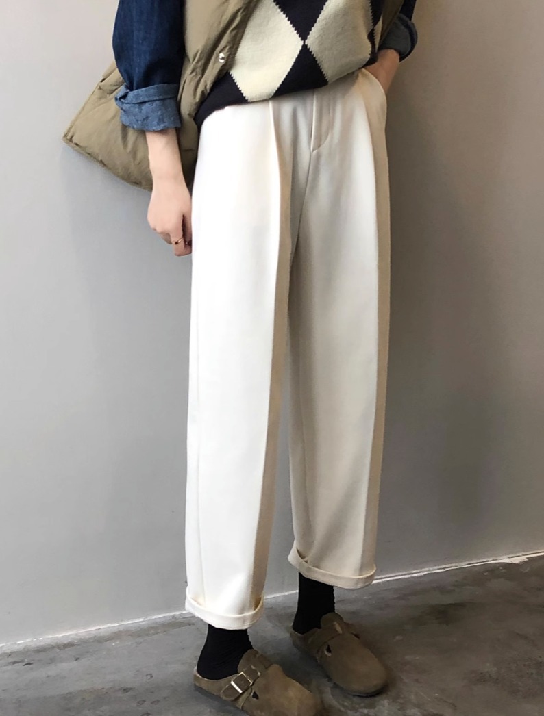 パンツ ボトムス ストレートパンツ ロングパンツ ワイドパンツ ロング 9分丈 クロップド丈 ワイド ストレート オーバーサイズ ポケット ウエストゴム ウール シンプル カジュアル おしゃれ