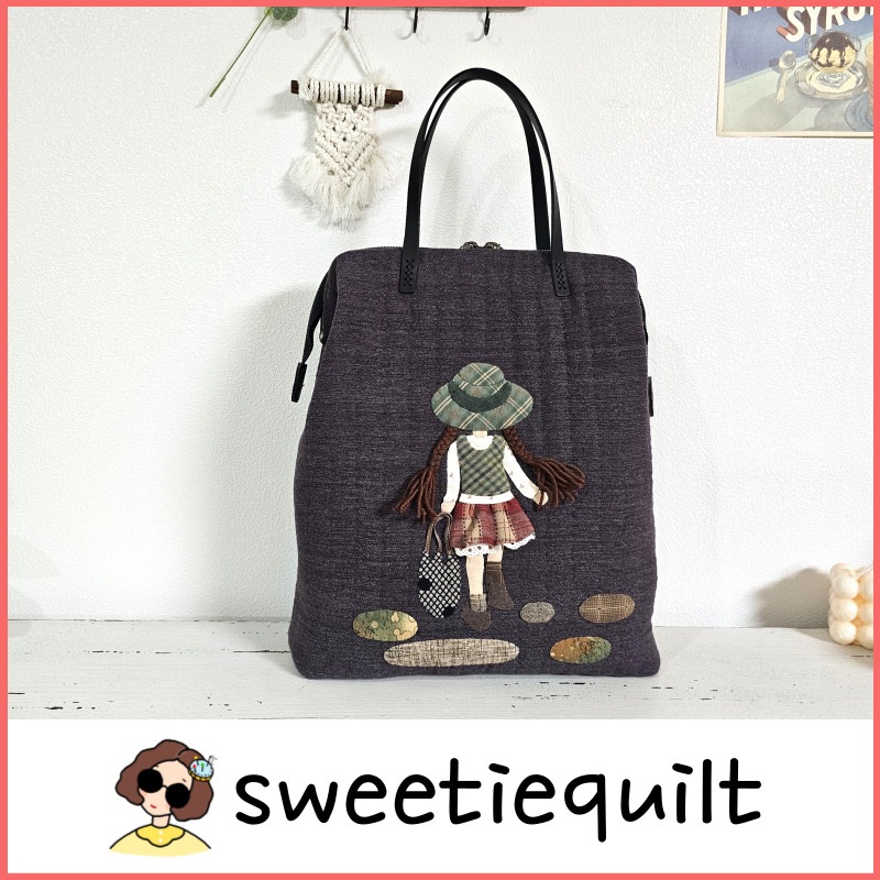 sweetiequilt／ハービー少女フレーム トートバッグ／ 韓国／キルトパッケージ／キルティング／DIYキット／手作り／トートバッグ／キルティング／生地パッケージ