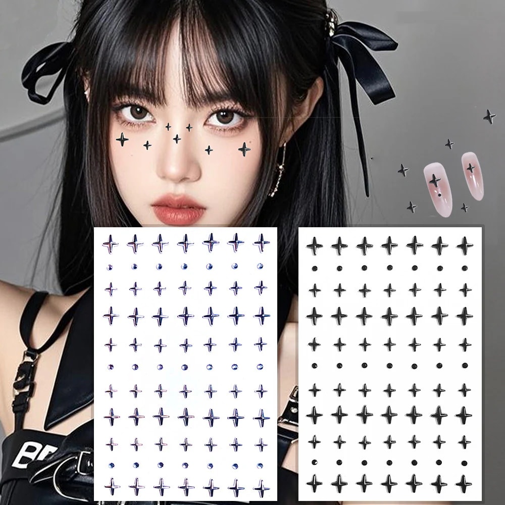 【1点ご購入 で10点プレゼントいたします】シルバーメッキクロススターネイル顔にダイヤモンドを貼ってダイヤモンドを貼り付けてダイヤモンドを砕いてキラキラドリルcosクールリップ釘鼻釘眉釘