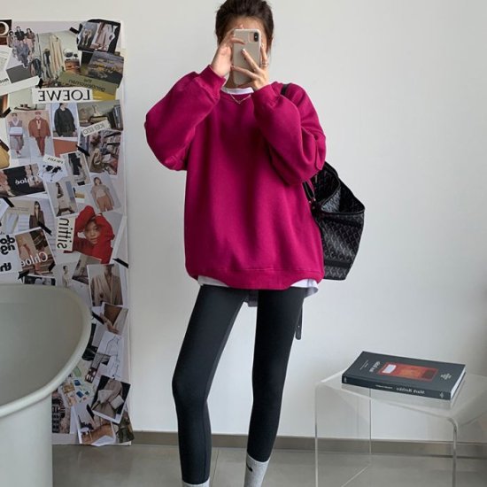 【取寄：納期2週間】パーカー レディース 大きいサイズ 韓国 秋冬新作 カジュアル ラウンドネック プルオーバー ゆったり 秋冬 新作 長袖 スウェット オーバーサイズ トップス ミドル丈 無地