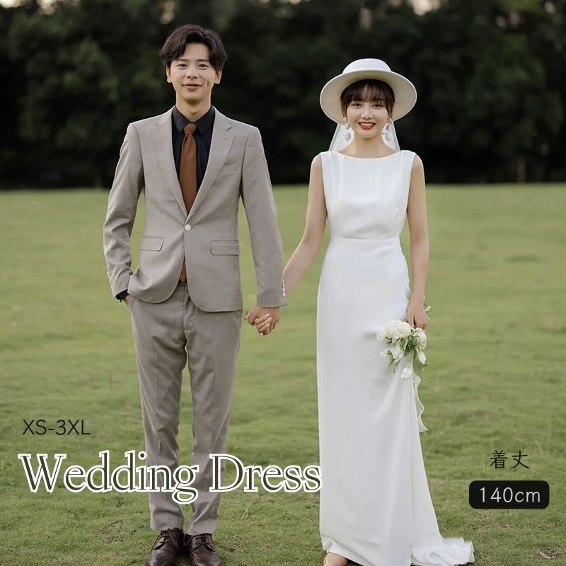 お一人様1点ウエディング ドレス フォトウエディング シンプル 袖なし パーティードレス カジュアル ビーチフォト カジュアル ロング丈 フォトウエディング 花嫁ドレス 前撮り 後撮り ファスナー ナ