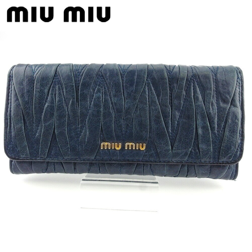 長財布 ファスナー付き 財布 マテラッセ レディース ネイビー ゴールド 中古