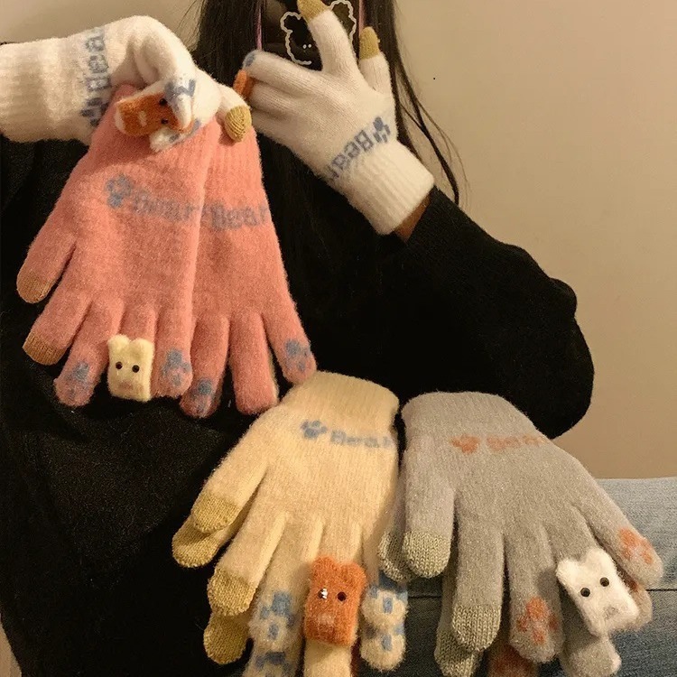 女性用冬用手袋暖かくてかわいいベルベットと厚み学生サイクリング冬用防寒防風ニット指なし手袋