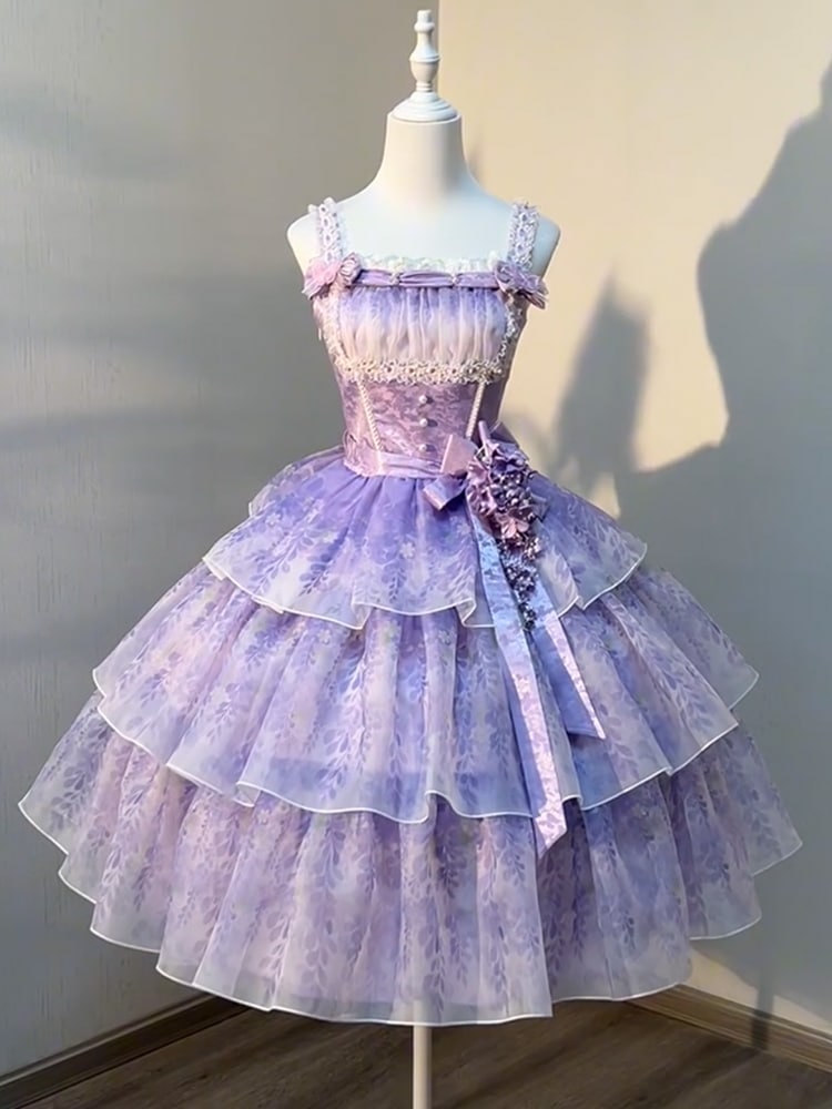 ウィステリアストーリー ロリータドレス パープル サスペンダー 学生の日 成人式 気質 プリンセスドレス