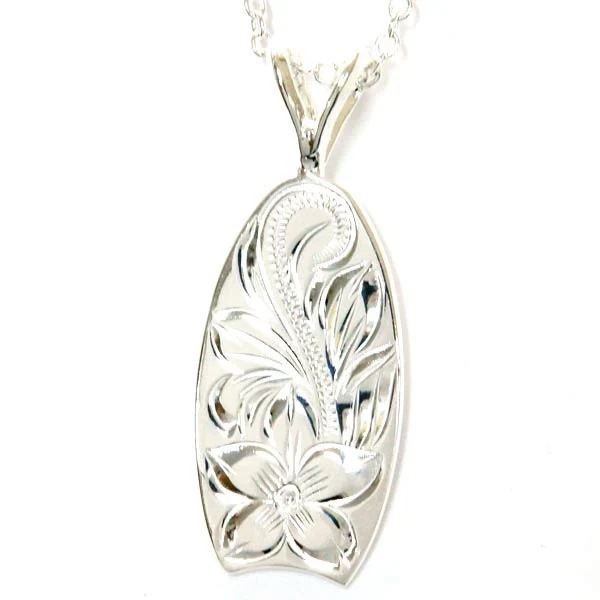 ハワイアンジュエリー ペンダント ネックレス サーフボード プルメリア 花 スクロール 波 ワイド幅 メンズ シルバー925