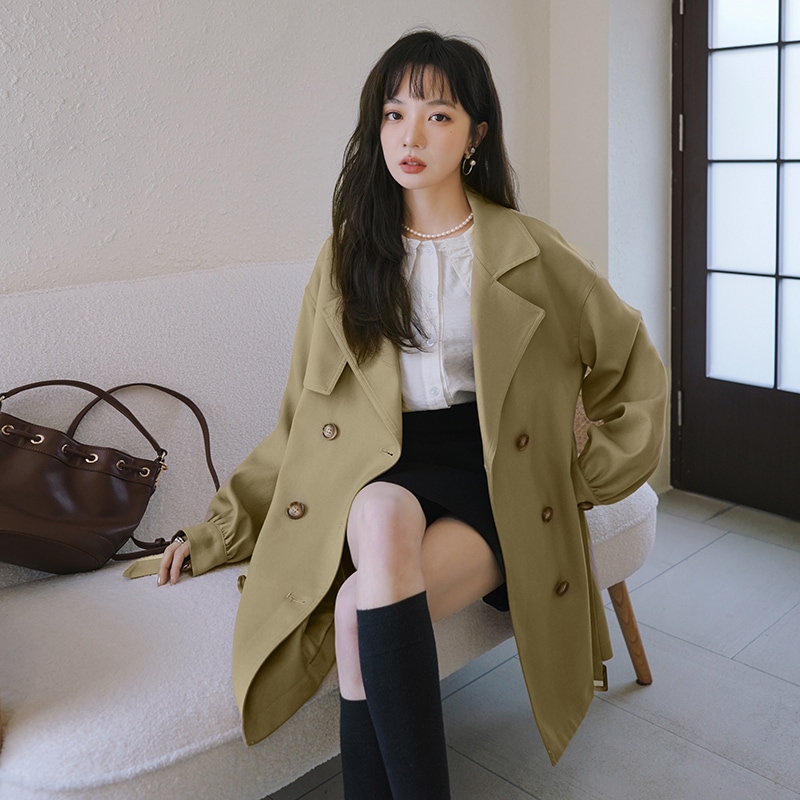 トレンチコート ブラウン アウター コート スリム 細身 ストレート スマート かわいい きれいめ