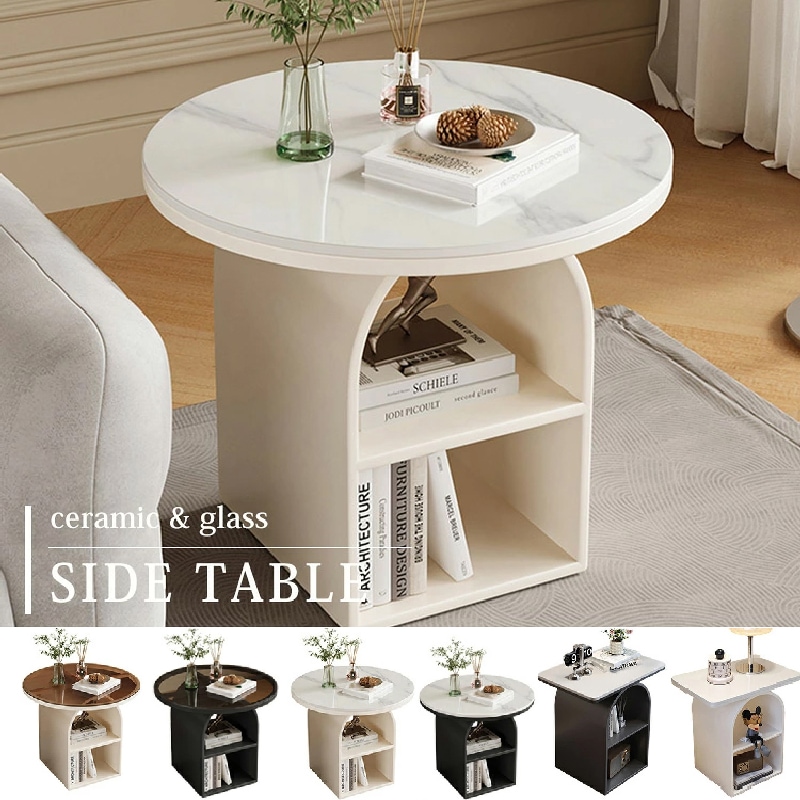 サイドテーブル 丸型 幅50cm 白 ラウンド ミニテーブル 円形 丸い ソファー ホワイト 収納 北欧 ベッド 黒 寝室 ベッドサイド カフェ かわいい カフェテーブル おしゃれ 韓国 リビング ブ