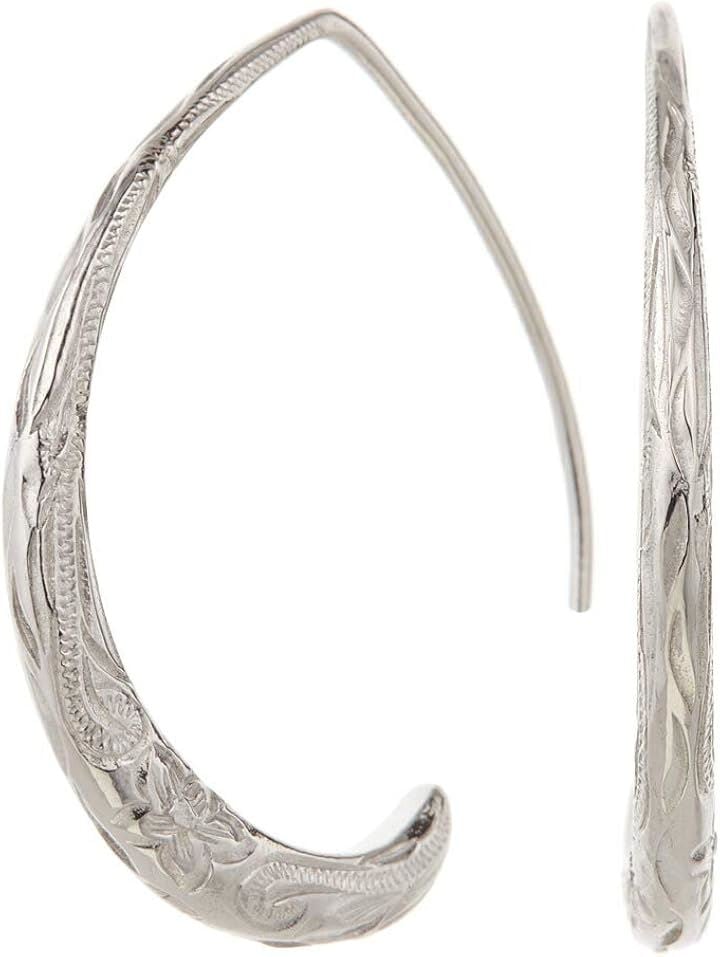 アクセサリーショップピエナサージカルステンレス ハワイアンジュエリー オーバル プルメリア スクロール フックピアス レディース(シルバー)