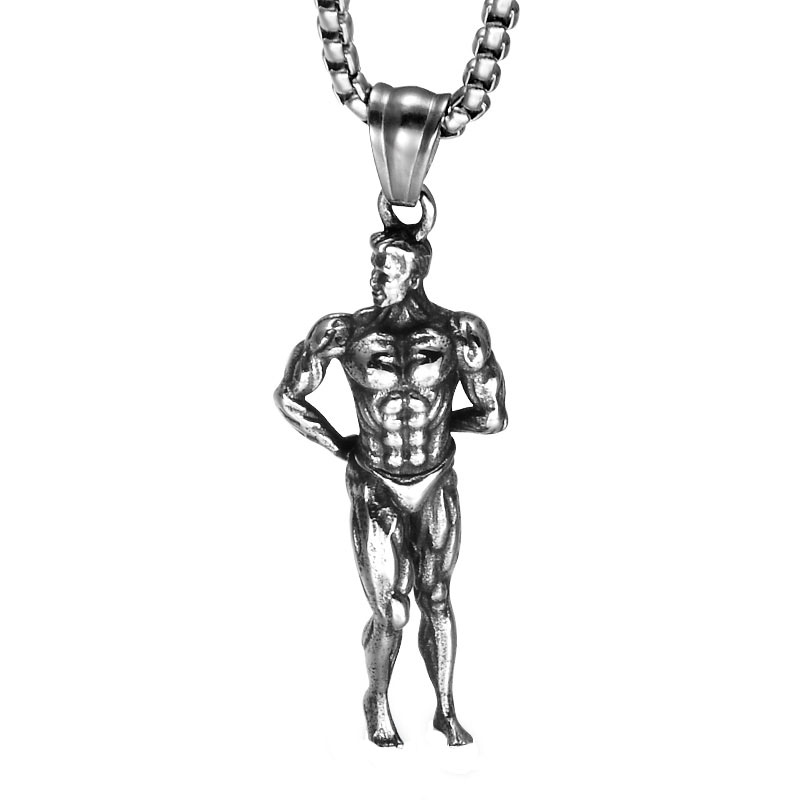 ボディビルステンレスネックレス 60cmのチェーン付き 3D 立体 面白い マッスル 筋肉 ボディビル マッチョ サイドトライセップス 筋トレ 人間 人型 首飾り ユニーク stt00-00-0430