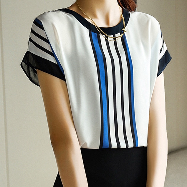 レディース トップス ブラウス Tシャツ 普通丈 レギュラー丈 タックイン 裾イン 半袖 ラウンドネック ストレート スマート シフォン 透け感 シースルー コンサバ きれいめ 上品 おしゃれ