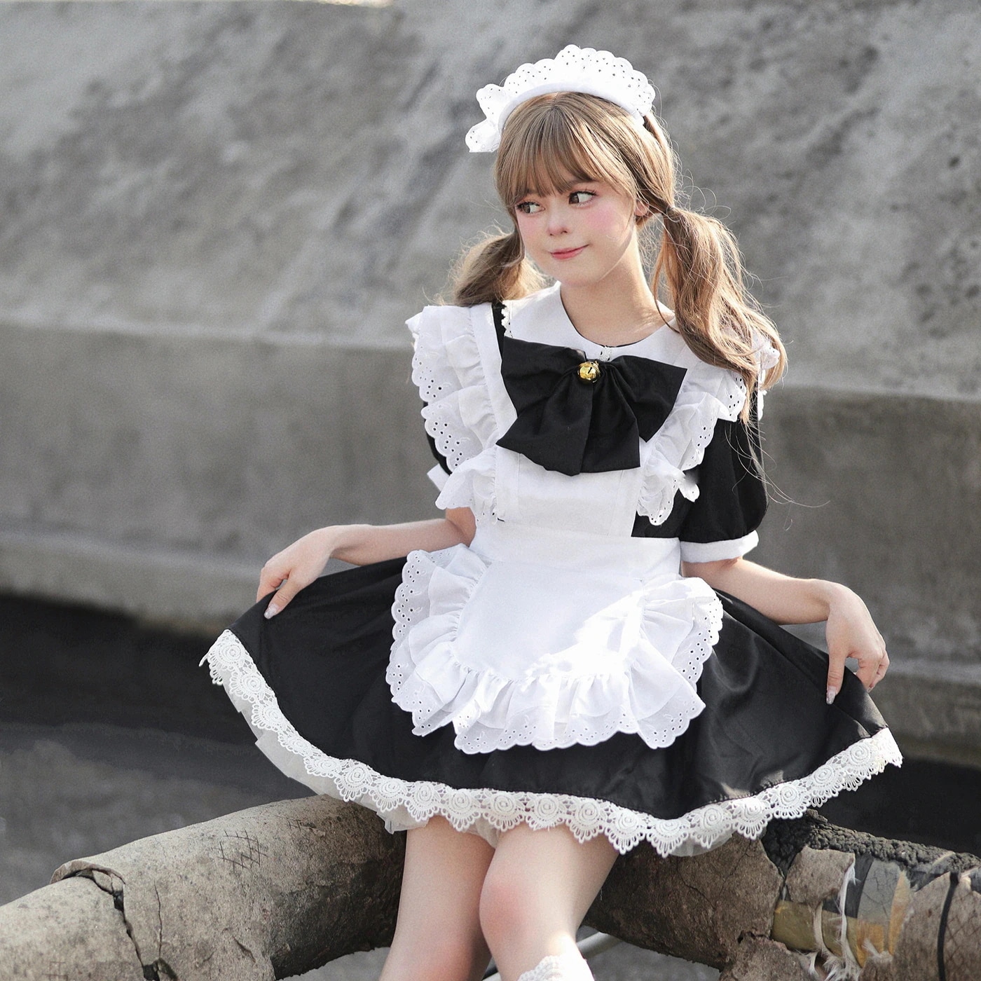 ロリータ かわいい うさぎ 女の子 コスプレ 白黒 メイド メイド服 ロリータドレス