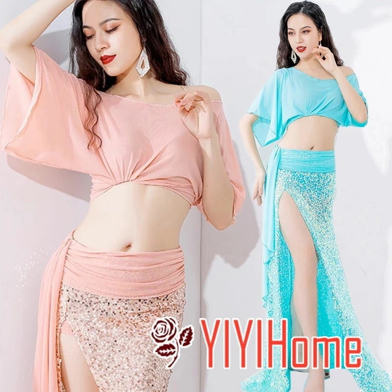 2026年新製品 ベリーダンス ダンス衣装 セット ハロウィン コスプレ 仮装 パーティー 余興用 レッスン着 トップス スカート(インナーパンツ付き)2点セット 社交ダンス　発表会　ラテンダンス　演