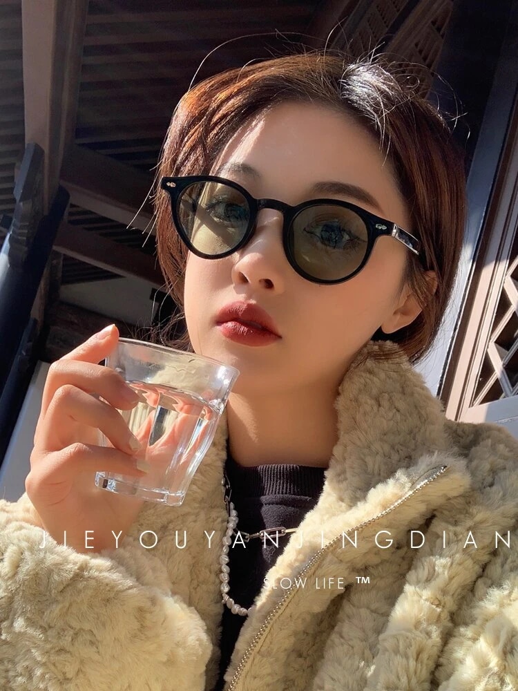 韓国版ミオピアサングラス女性新流行サングラス男性レトロ偏光スモールフレームスモールフェイススタイルネ