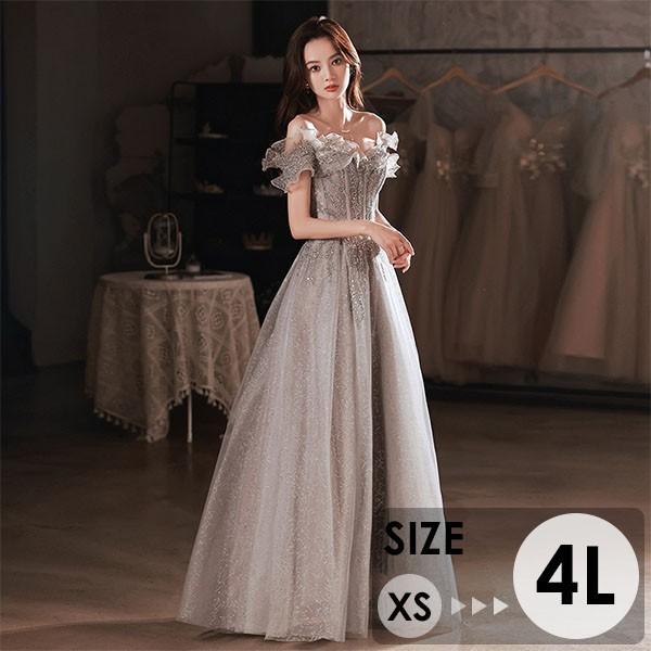 ロングドレス オフショルダー 大人 ピアノ 発表会 ワンピース キラキラ ドレス フリル 半袖 Aライン 結婚式 花嫁 母親 パーティードレス