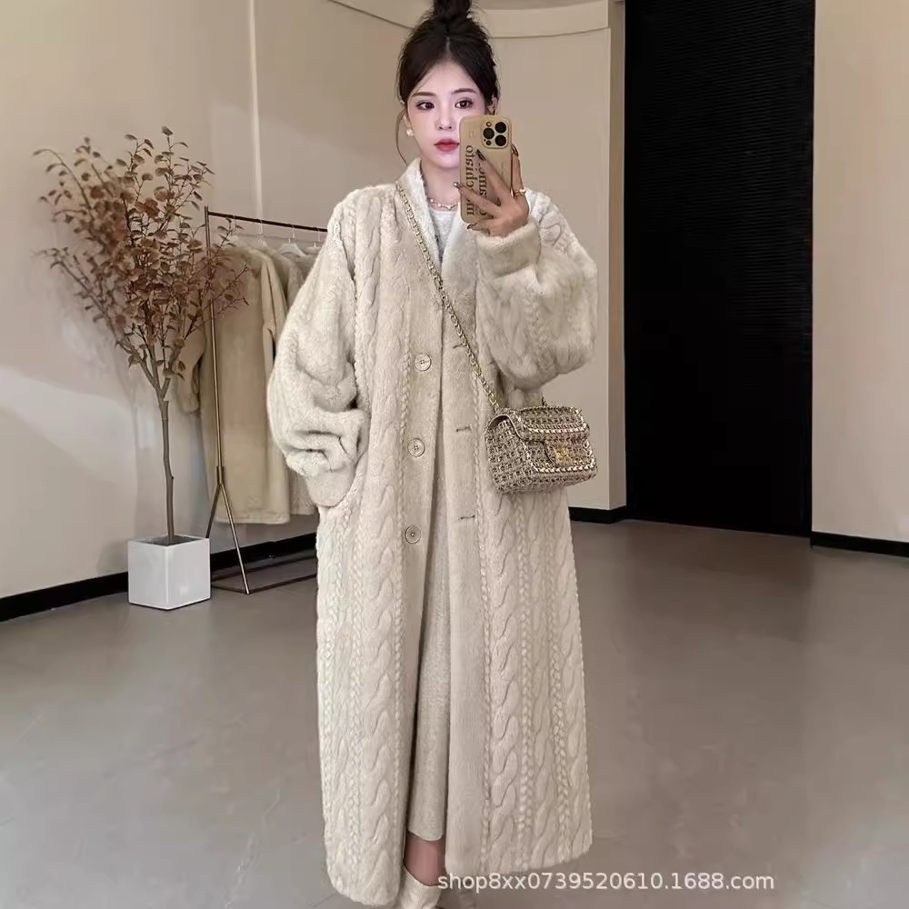 2024年新作環境に優しい毛皮コート女性用冬ミンクぬいぐるみファーオールインワンミンクコートロングスタイルスタイリッシュ