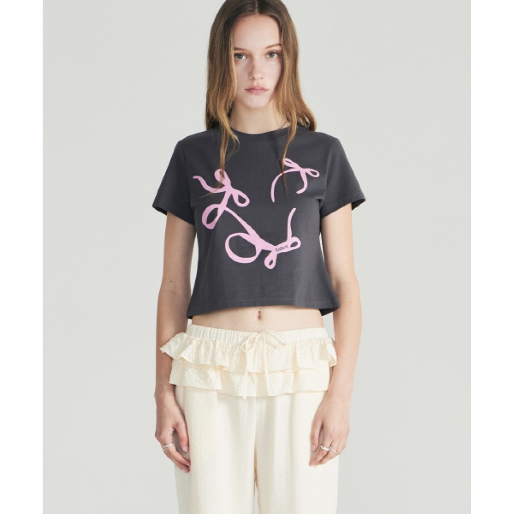 FALLETT フローティングリボンショートスリーブ T シャツチャコール