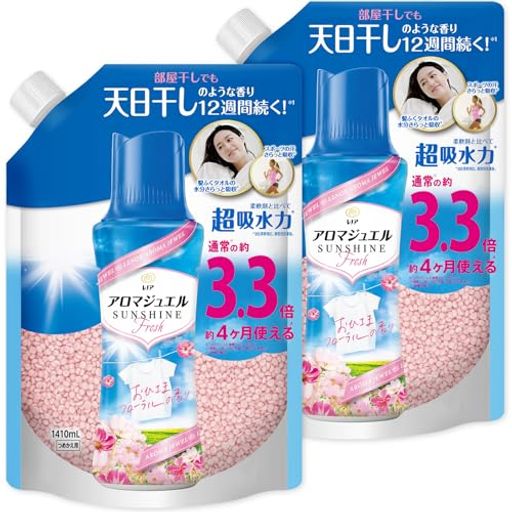 Lenor レノア ハピネス アロマジュエル 香り付け専用ビーズ おひさまフローラル詰め替え 1,410mL ×2袋【まとめ買い】 [大容量]