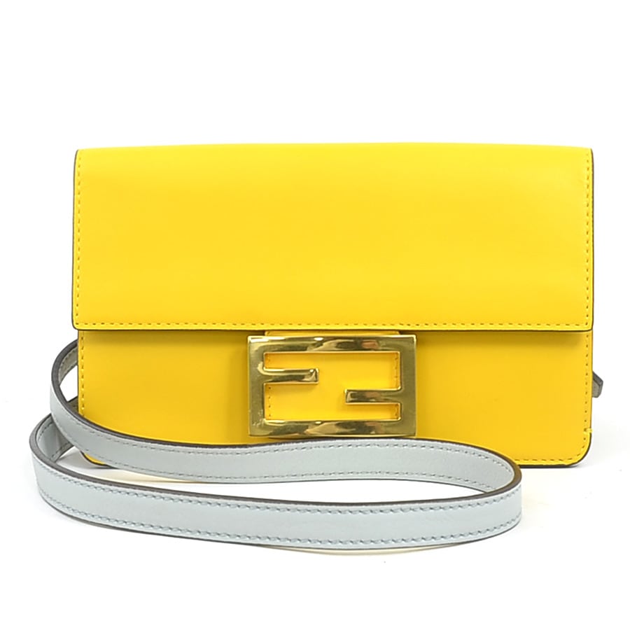 フェンディ FENDI ショルダーバッグ フラットバゲット レザー イエロー×ライトグレー レディース 8BS039-AAIW h31756a