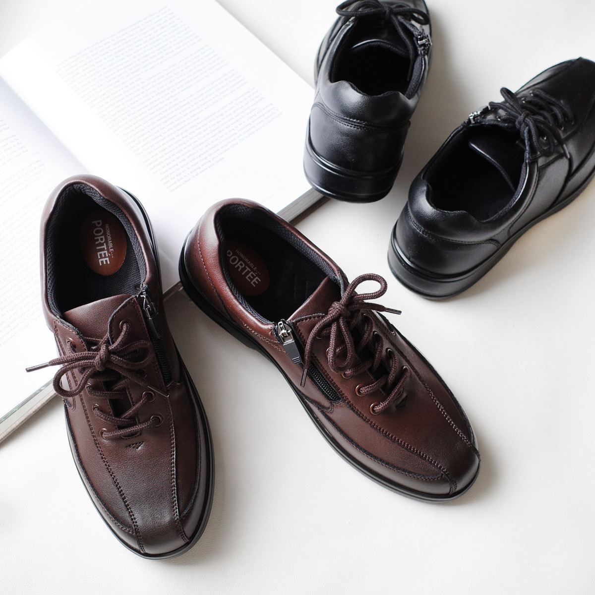 メンズカジュアルサイドジップシューズ牛革4E メンズ