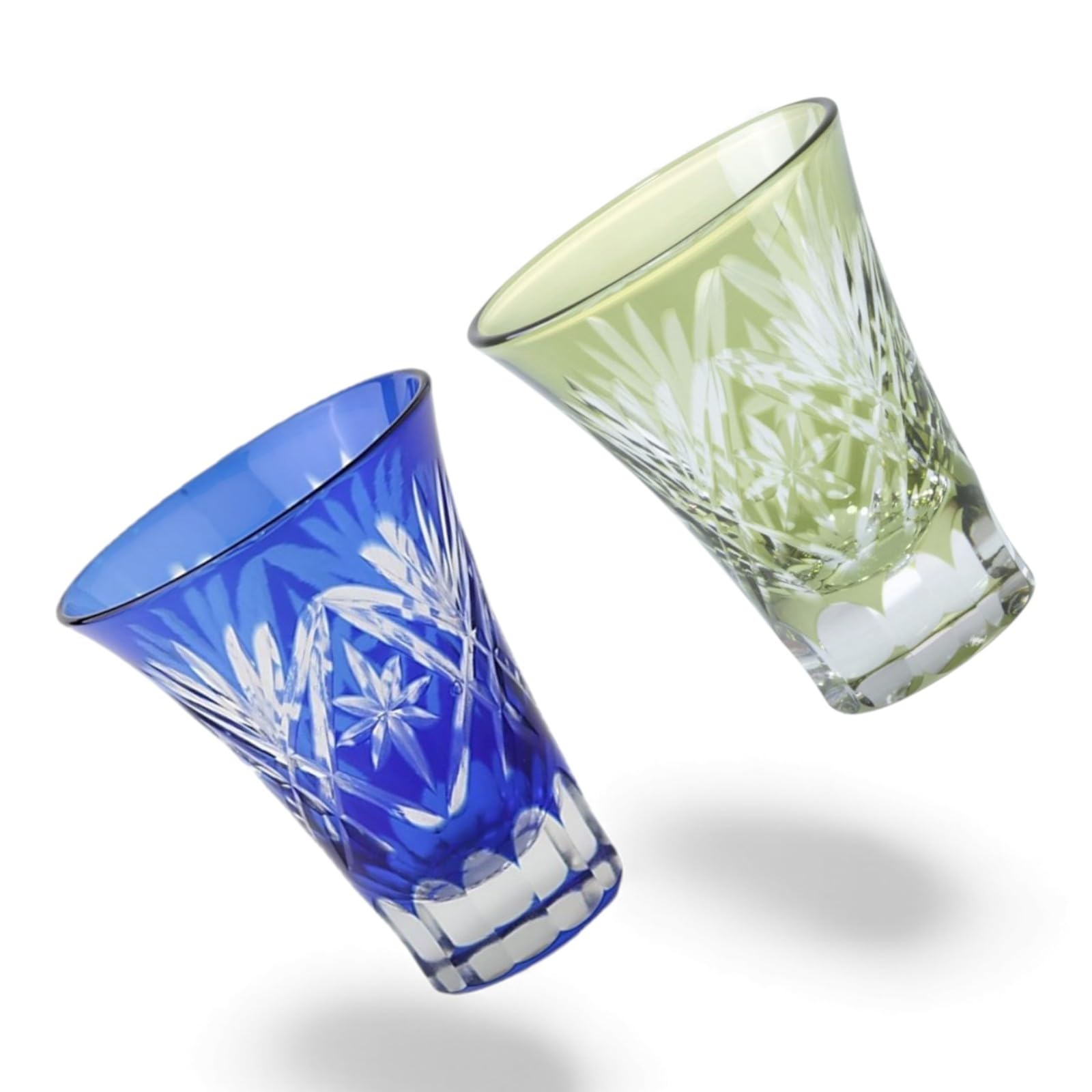 匠美風 ディナー ラグゼ 切子 ペア グラス カップ 冷酒 盃 径6.2×7.8cm 60cc 星扇 ブルー & グリーン 煌雅 PNO.332524