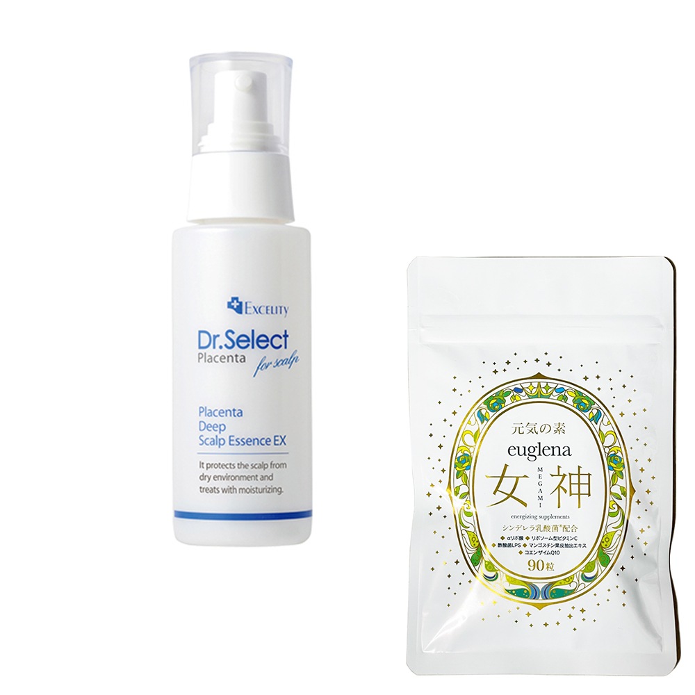 お得セットユーグレナ女神90粒＋プラセンタ ディープスカルプエッセンス EX　80ｍｌ　頭皮・頭髪用美容液