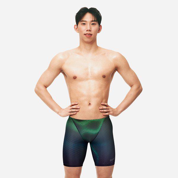 [] メンズ グラデーション 3部丈 ジャマー 水着 ディープグリーン (B5SMSMS133DER)