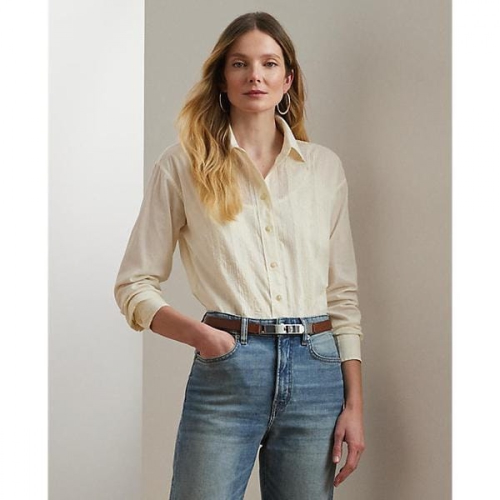 ローレンラルフローレンレーストリムコットンボイルシャツ (WMLRSHTS6820472101)