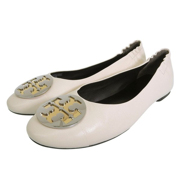 トリーバーチ 靴 レディース パンプス アウトレット 23.5cm レザー ホワイト CLAIRE CAP-TOE BALLET 156309-104235 TORY BURCH
