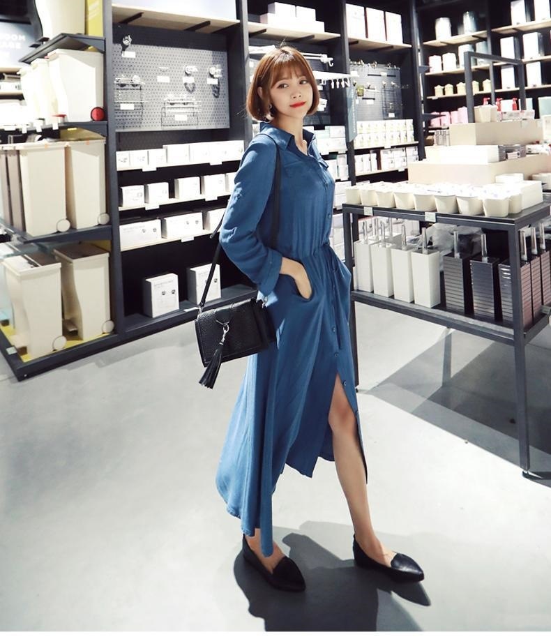 1738.マキシ丈シャツワンピース（ブルー）2019 春夏 sale 春夏 sale 通学 通勤 カジュアル きれいめ 普段使い お呼ばれ