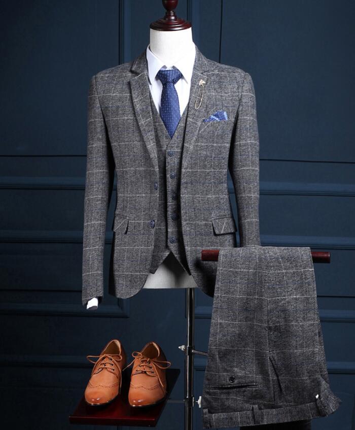 チェック柄メンズスーツ スリーピース 長袖スーツ タキシード 細身 紳士服 オフィス ビジネス セレモニースーツ フォーマル カジュアル おしゃれ 結婚式 二次会 通勤就活面接 お呼ばれ パーティー