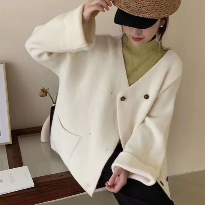 カーデ ジャケット カーディガン レディース おしゃれ かわいい 長袖 中厚手 Ｖネック ダブルボタン